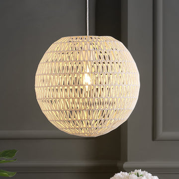 Luna 15.75" Bohemian Modern Woven Rattan/Iron LED Pendant - JONATHAN Y